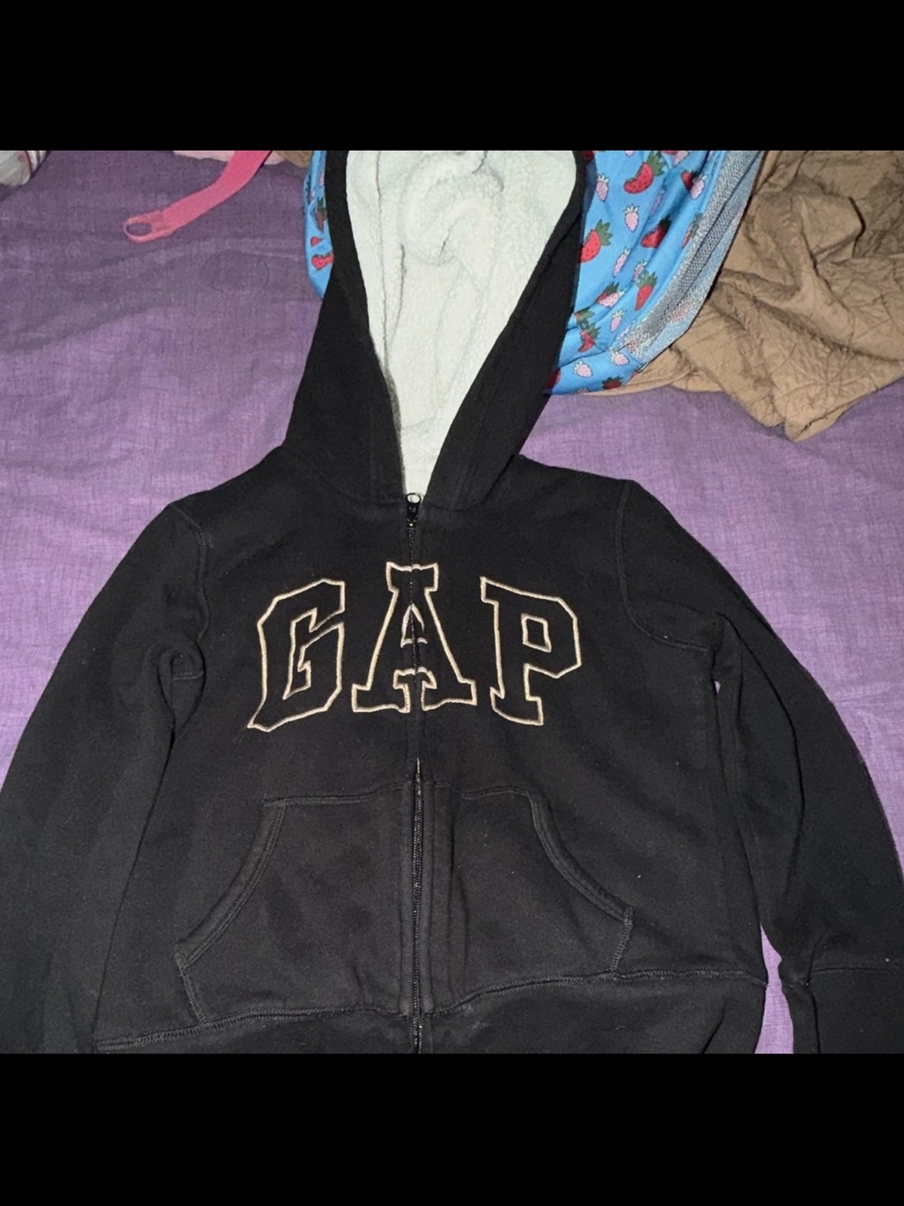 GAP Black Sherpa-Lined Zip Hoodie with Contrast Logo